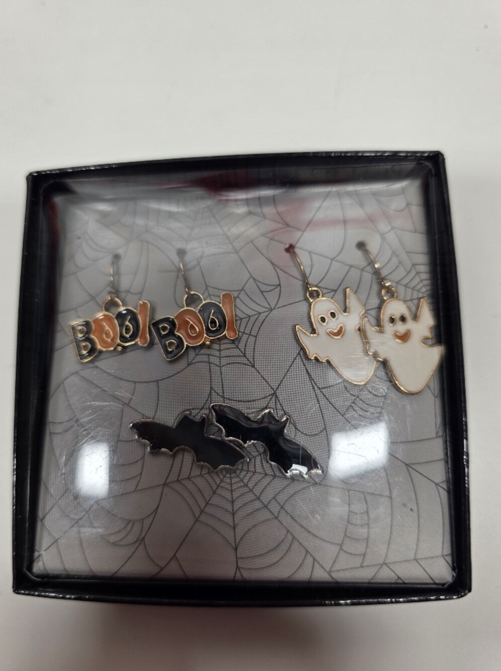 New Halloween Ghost, Bat & Boo Alloy' Earring Set Of 3